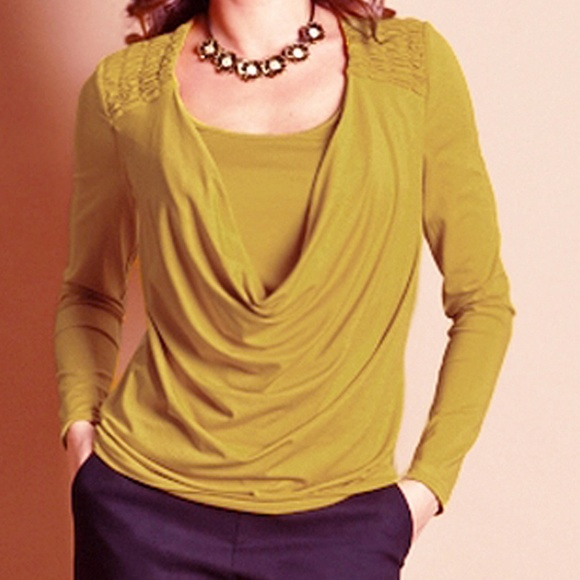 EUROPEAN STRETCH LONG SLEEVE OLIVE BLOUSE WORK - Picture 1 of 1